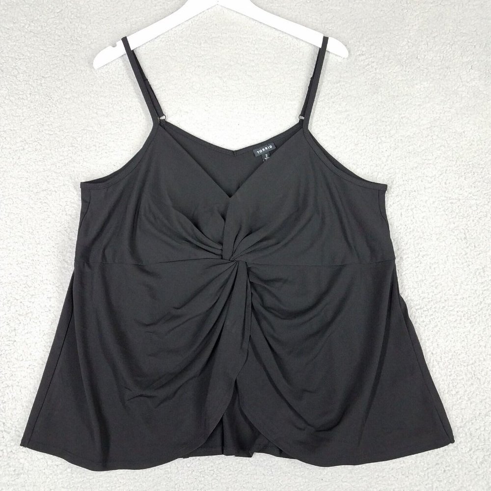 NEW Torrid 2/ 2X Twist Tank Top Studio Crepe Flowy Black Stretch Summer Casual